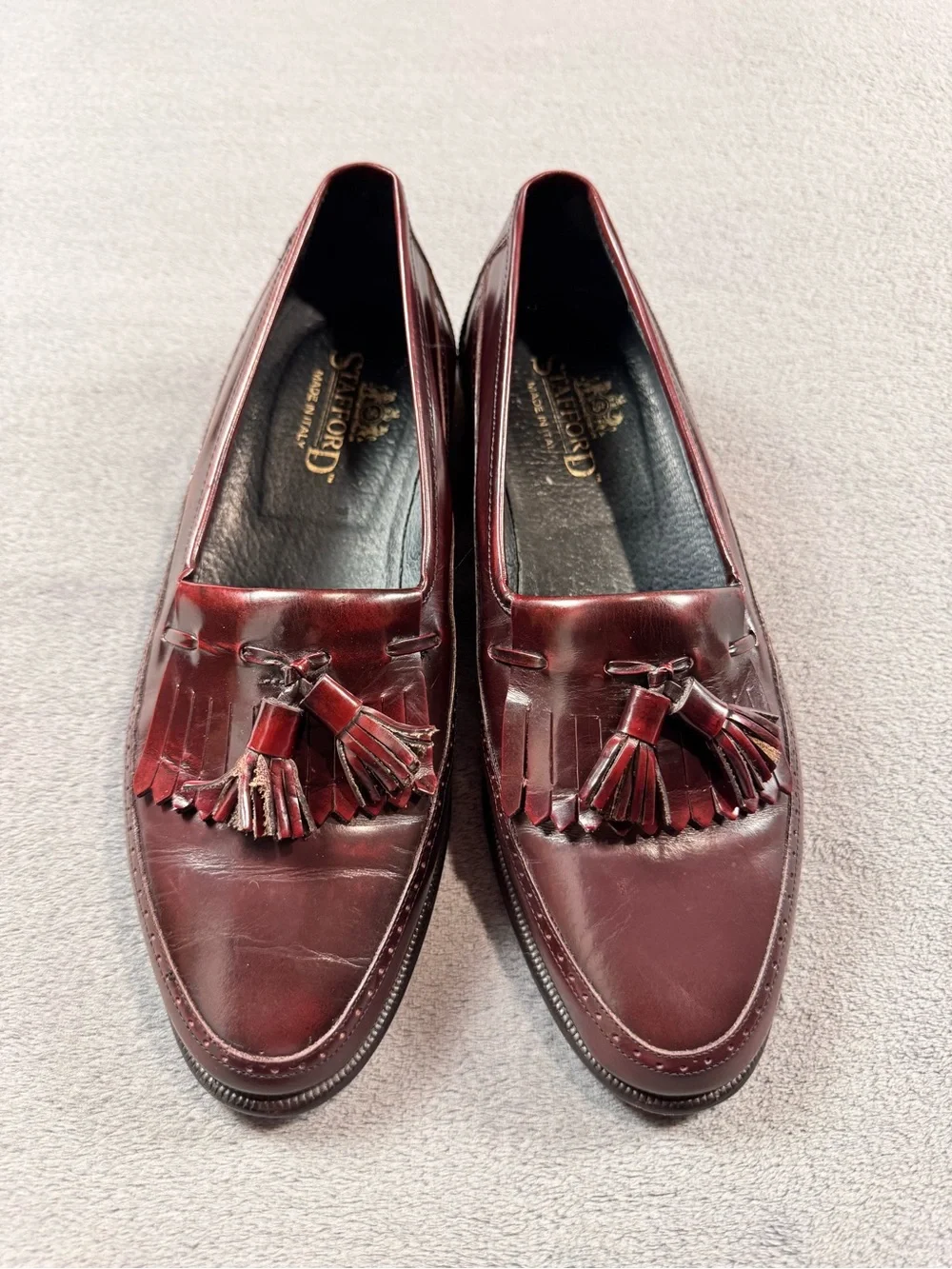 Stafford Burgundy Leather Tassel Loafers- Made in Italy